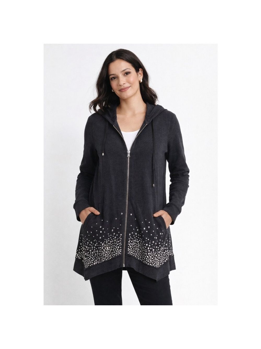 BLUE by Saks Fifth Avenue Rhinestone Zip Hoodie | SP Petite